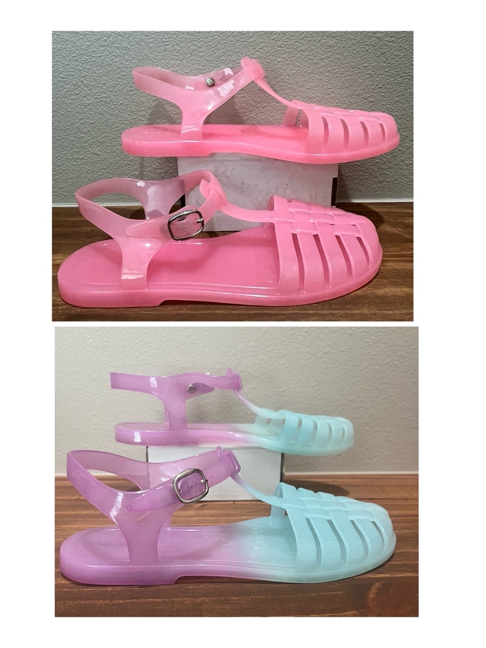 2 Pair of Girls Jelly Sandals in Pink and Ombre Mint-Purple Sz 2/3